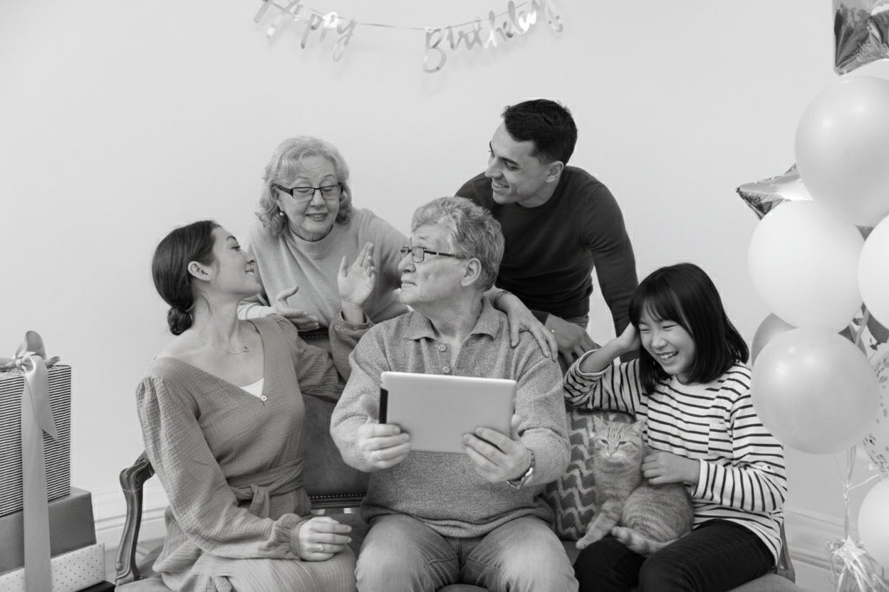 A multigenerational family at a birthday celebration
